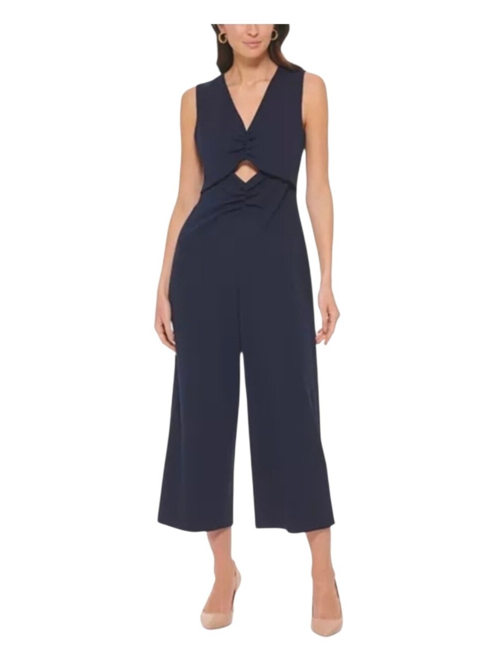 Calvin Klein Size 14 Womens Black Sleeveless Open Midriff Wide Leg Pantsuit EUC
